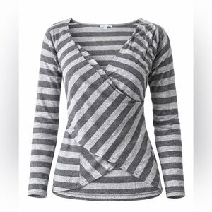 She + Sky Gray Striped Wrap-Front Long Sleeve Top